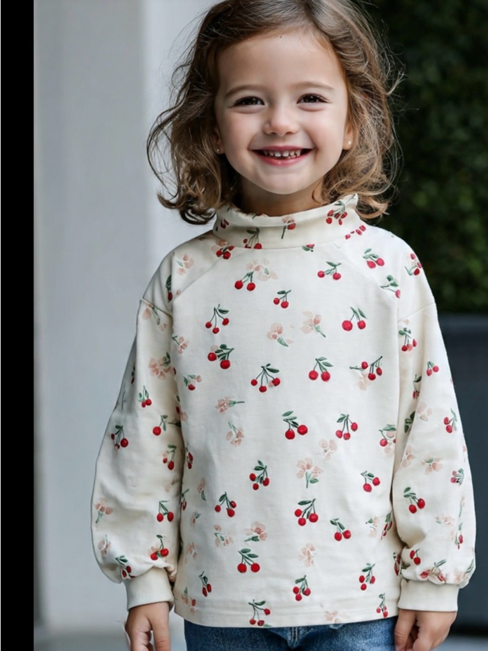 Isaak Mizrahi cotton blend stretchy Girls' Cream Cherry Print Long Sleeve Top 5
